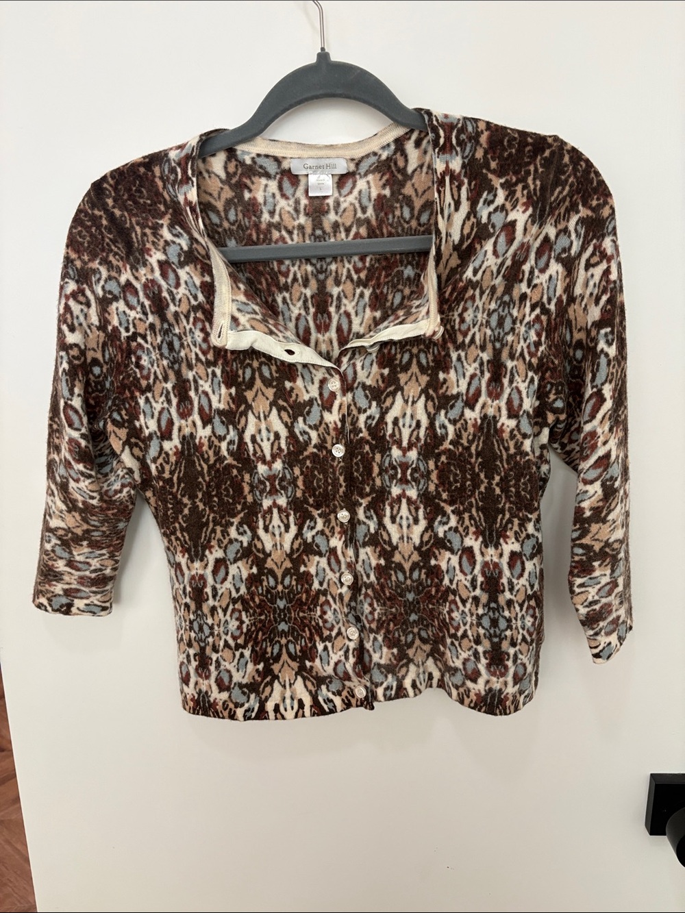 Garnet Hill-100% Merino Wool-Brown and Cream Printed -Women's sweater- Large